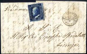 1859, 10 Grana azzurro cupo su lettera da ... 
