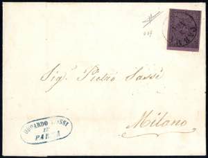 1852, 25 Cent. violetto, bordo di foglio in ... 