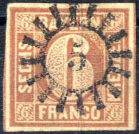 1849, 6 Kr dunkelbraunorange Platte 1 mit ... 