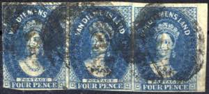 1855, 4 P. dunkelblau, Van Diemens Land, ... 