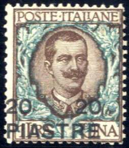 1908, Errore di valore 20 pia su 1 Lira con ... 