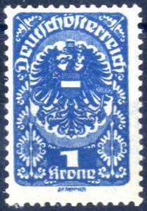 1919, 1 Krone Wappen in der Farbe tiefblau, ... 