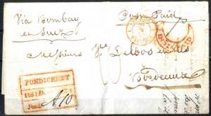 1851, Brief aus Pontichery (Indien) am ... 