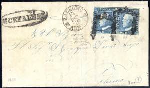 1859, lettera con coppia 2 Gr. azzurro ... 