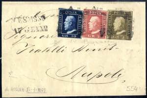 1859, lettera affrancata tricolore per 16 ... 