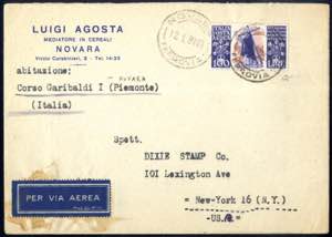 1949, aerogramma del 12.1.1949 da Novara a ... 