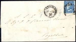 1859, lettera da Catania affrancata con 2 ... 