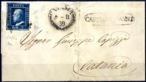 1859, lettera da Castrogiovanni, ovale senza ... 