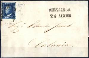 1859, lettera da Messina il 24.8 per Catania ... 