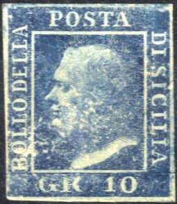 1859, 10 gr. azzurro cupo, parte di gomma ... 