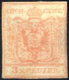 1850, 3 Kreuzer Type III / Handpapier, ... 