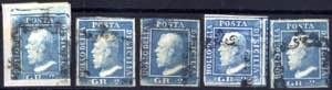 1859, 2 gr. azzurro I tavola, 5 valori ... 