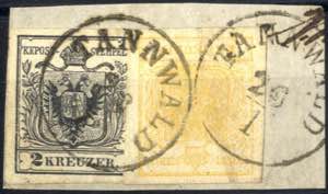 Tannwald 1850, Briefstück mit 1 und 2 ... 