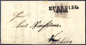 Eferding 10 MAR 1853, Brief mit 6 Kreuzer ... 
