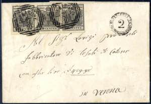 1851, lettera affrancata con una striscia di ... 