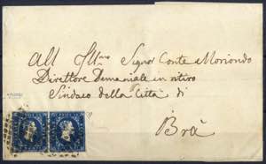 1851, lettera per Bra affrancata con I di ... 