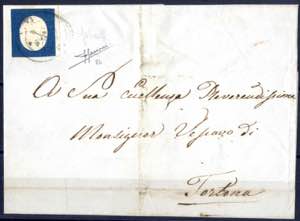 1854, lettera per Tortona affrancata con III ... 