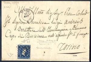 1851, lettera da Ivrea (rombi, d.c.rosetta ... 