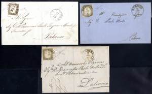 1861, 3 lettere affrancate con 10 c. grigio ... 