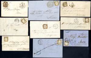 1861/62, 9 lettere affrancate con 10 c. ... 