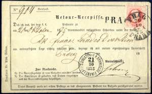 1875, Retour-Recepisse von Prag am 20.10. ... 