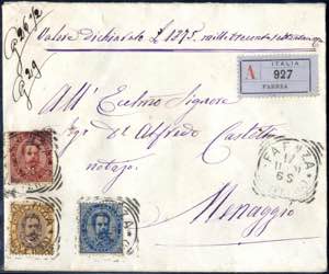 1891, lettera assicurata per Lire 1375 da ... 