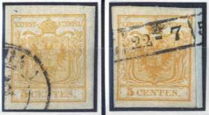1850, 5 centesimi prima tiratura giallo ocra ... 