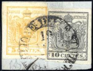 1850, frammento con 5 cent e 10 cent. ... 