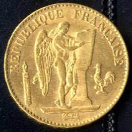 1876, 20 Francs Stehender Engel, Gold ... 