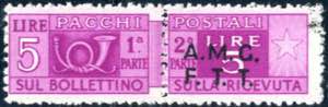 1947, pacchi postali 5 L. lilla rosa con ... 