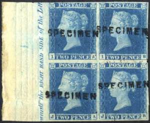 1841, Two Pence blue, overprinted SPECIMEN, ... 