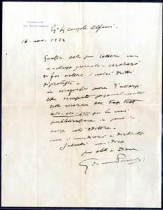 1922, lettera autografa di Giacomo Puccini ... 