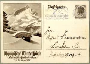 1936, Postkarte der Olympischen Winterspiele ... 