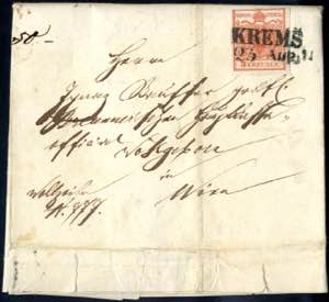 1850, Brief von Krems (RL-r blau Müller 70 ... 