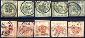1853/58, lotto usato di 5 pezzi del 2 Kr. ... 