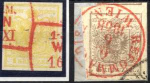 1850, 1 Kr. gelb MP mit rotem ... 