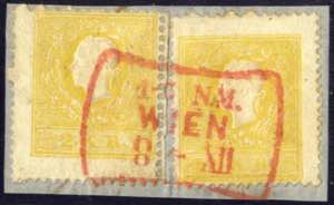 1858, Briefstück mit 2 x 2 Kr. dunkelgelb ... 