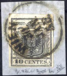 1850, 10 c. nero. carta a mano, I tipo, ... 