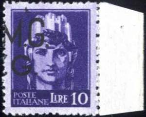 1945, 10 L. violetto con soprastampa obliqua ... 