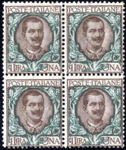 1919, 1 Lira bruno e verde quartina, con ... 
