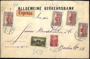 1921, Express-Wertbrief mit 90 Kronen und 40 ... 