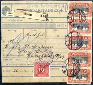 1920, Postbegleitadresse frankiert mit fünf ... 