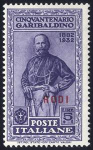 1932, Rodi, Garibaldi, 10 valori (Sass. ... 