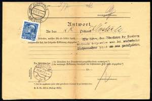 1912, Rückmeldeschein vom 9.VII.1912 von ... 