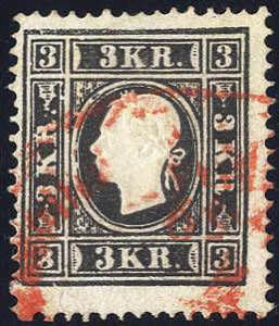 1859, 3 Kr. schwarz, Type II, roter ... 