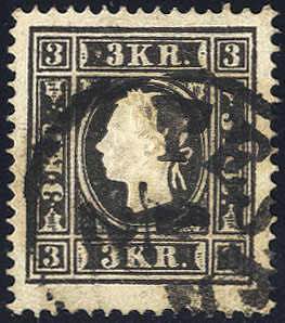 1859, 3 Kr. schwarz, Type II, PF - kl. ... 