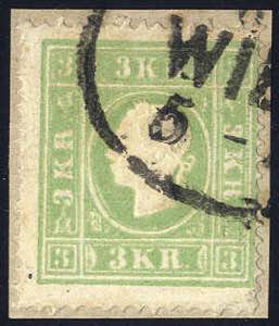 1859, 3 Kr. gelbgrün, Type II, Pracht, ... 