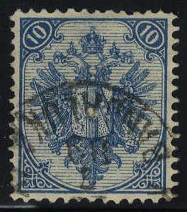 1879, Steindruck, 10 Kr. blau, LZ 12:13, WZ, ... 