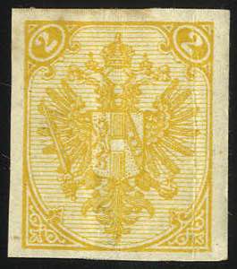 1895, Buchdruck, Bogenprobe, 2 Kr. gelb, ... 