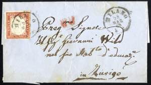 1859, 40 Cent. rosso mattone su lettera ... 